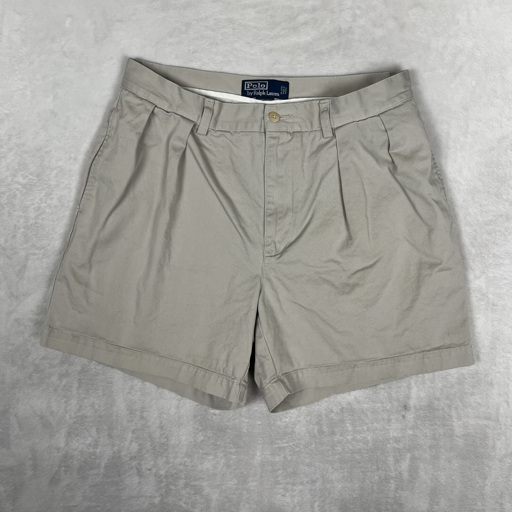Polo Ralph Lauren Shorts Mens 33 Beige Andrew Chino Pleated 6 Inseam Classic Fit